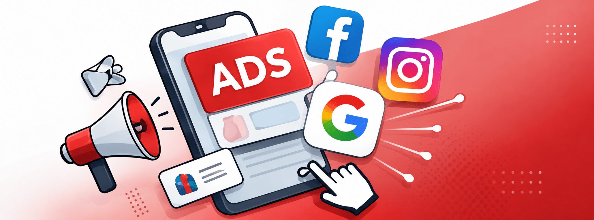 Digital advertising icons: ads, Facebook, Instagram, Google