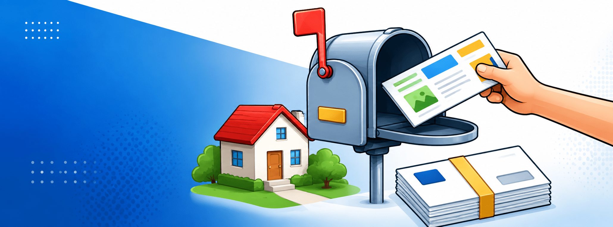 Hand delivering a flyer into a mailbox at a house