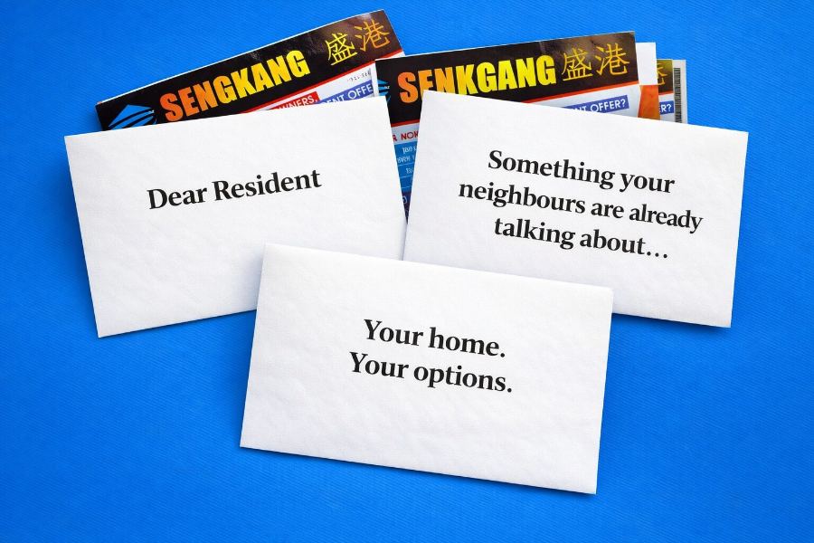 Discreet envelope-style flyer placement used for property agent campaigns