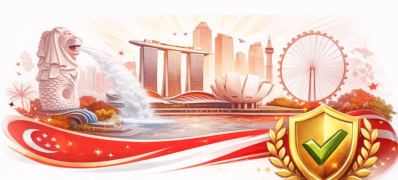 Singapore skyline with trust badge, symbolizing reliable flyer marketing